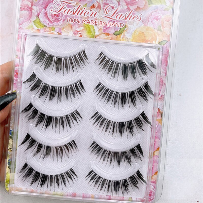 5 Pairs Eyelashes Cos Japanese Fake Eyelashes Natural Thick Pointed Tail Eyelash Stage Makeup 3D Little Devil Big Eyes Lashes
