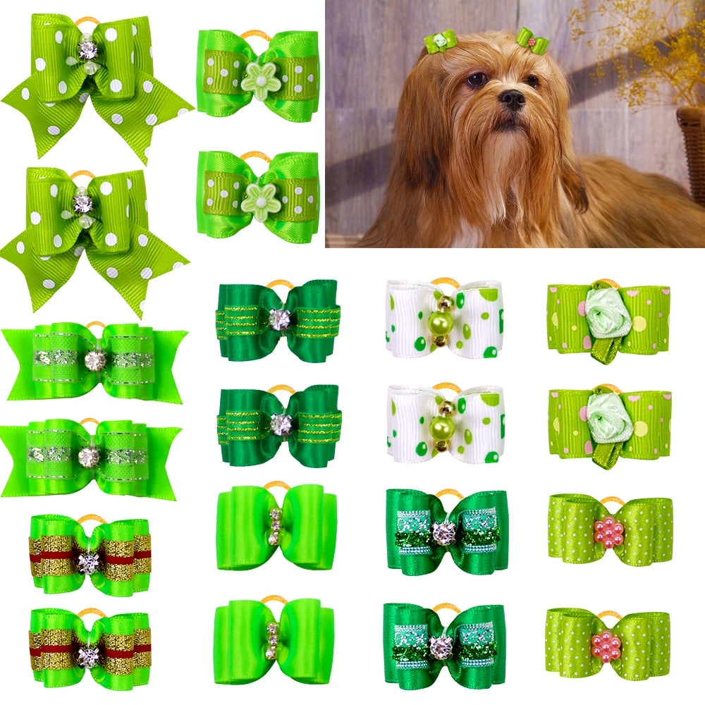 10 Pcs Handmade Pet Dog Cat Hair Bow Diamond Pearl Boutique Grooming Accessory