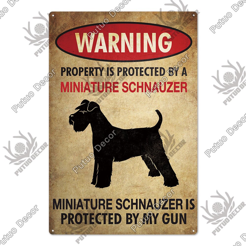 Putuo Decor Dog Warning Vintage Tin Sign Metal Sign Lover Protected Pet Sign Wall Decor Farm Home Kennel Doghouse Decoration