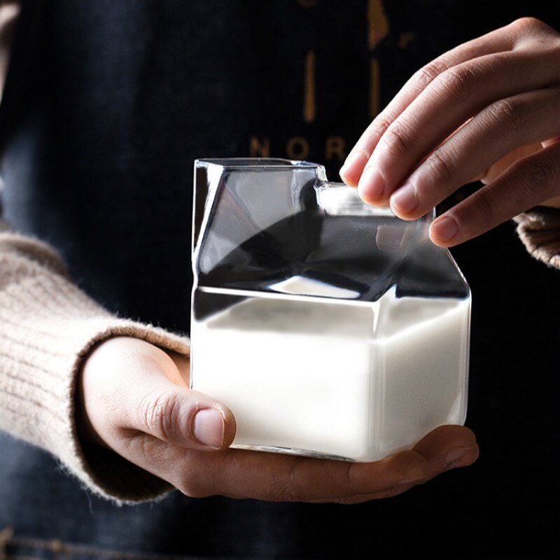 Japanese Style Glass Cup Square Milk Box Microwave Oven Can Heat Creative Home Kitchen Tableware Supplies