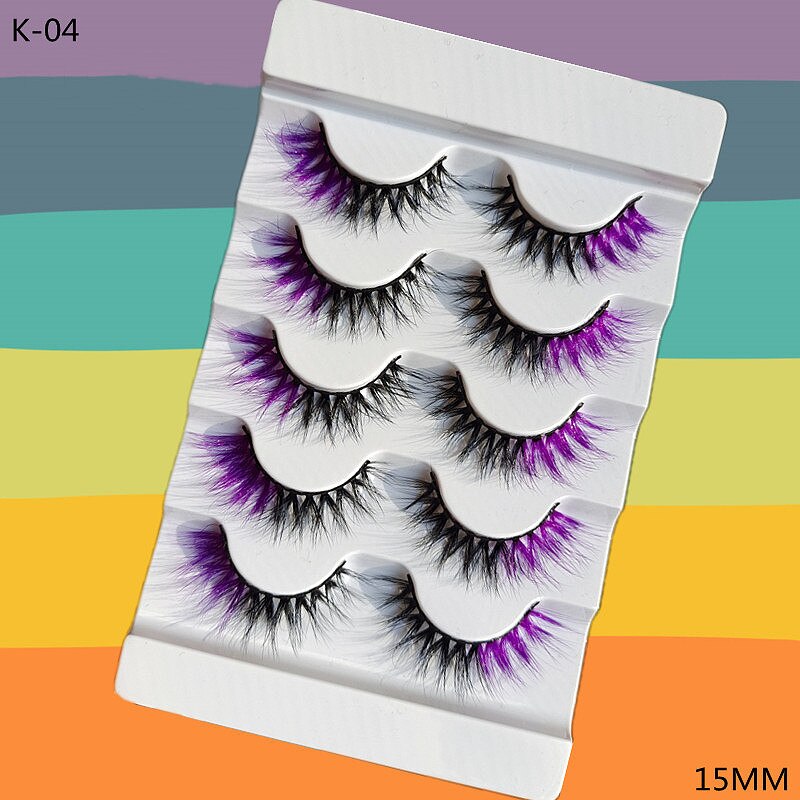 5 Pairs Red Green Yellow Pink Colored Eyelashes for Wholesale Colorful Faux Lashes in Bulk with butterfly and flowers ombre