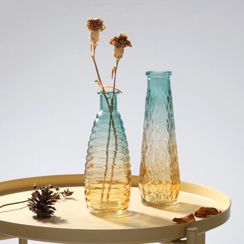 European Hipster Embossed Transparent Glass Vase Living Room Flower Home Decoration Vases For Homes Flowers Wedding Decoration