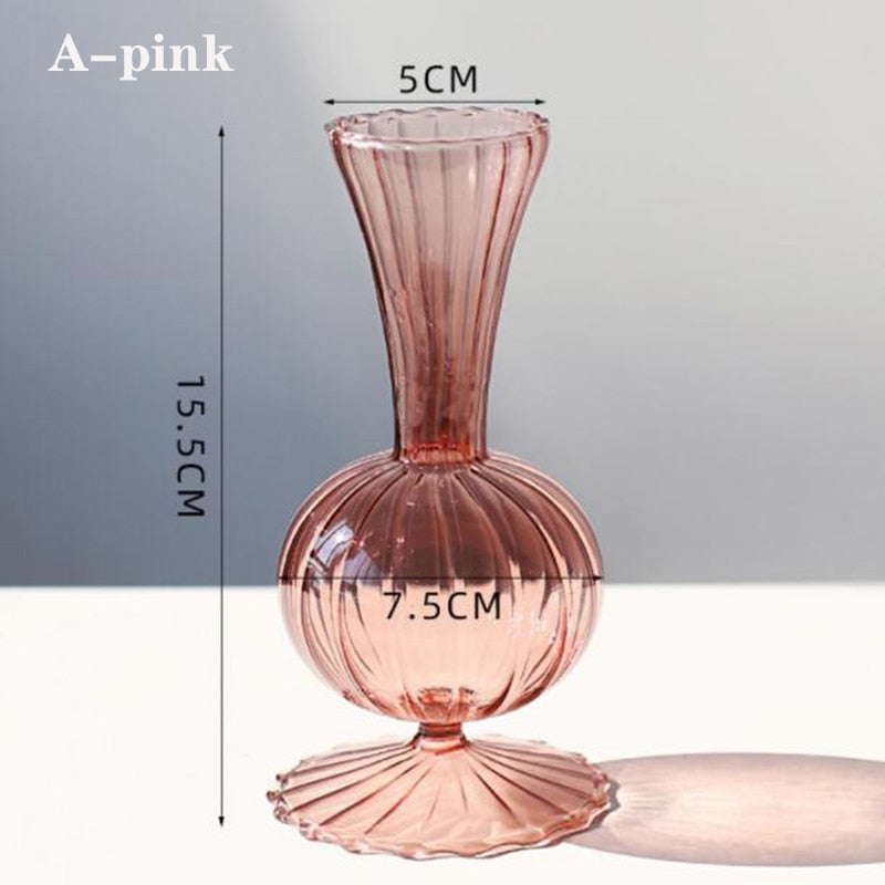 Home Decor Glass Vase Modern Flower Vase Room Decoration Art Colored Small Vase Wedding Decor Hydroponic Plants Japanese Style