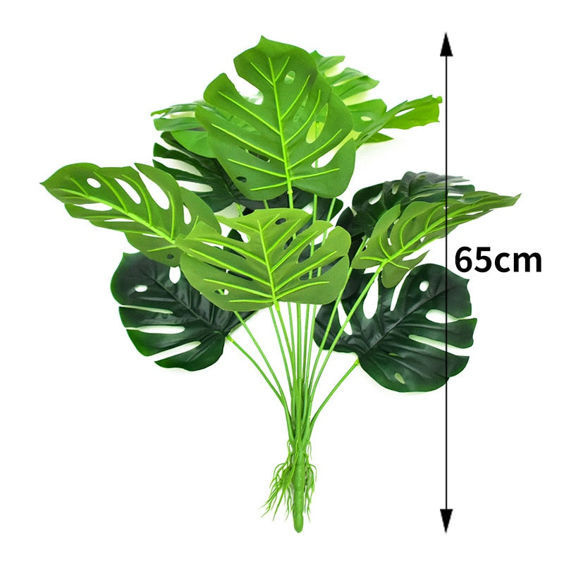 Green Artificial Palm Leaf Plastic Plants Tropical Tree Branch Fake Plants Jungle Home Garden Decor Wedding Decoration