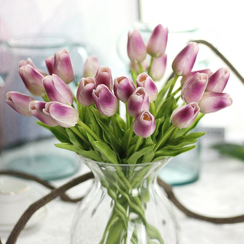 6/12/24/48pcs Artificial Flowers Senior PU Tulips Fake Flower Bouquet For Wedding Party Decor Supplies Home Garden
