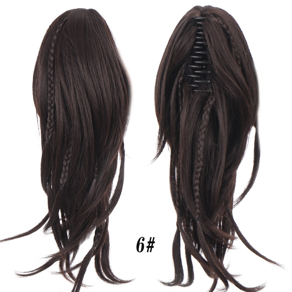 Synthetic Braids Ponytail 12 Claw Clip On Hair Extension Long Straight Pony Tail Fake Hair For Women Hairpieces Black Brown