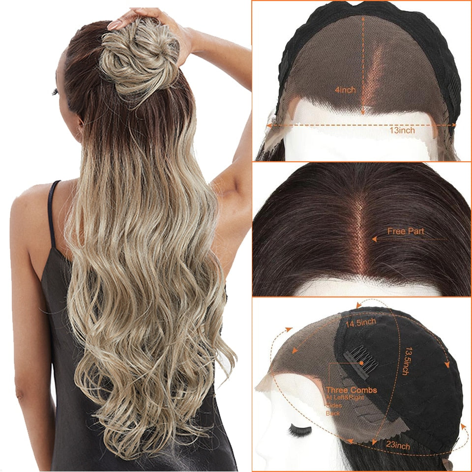 Noble Synthetic Lace Front Wig ombre blonde 30 Inch Long wavy Lace Front Wig Synthetic Wigs Maycaur wig