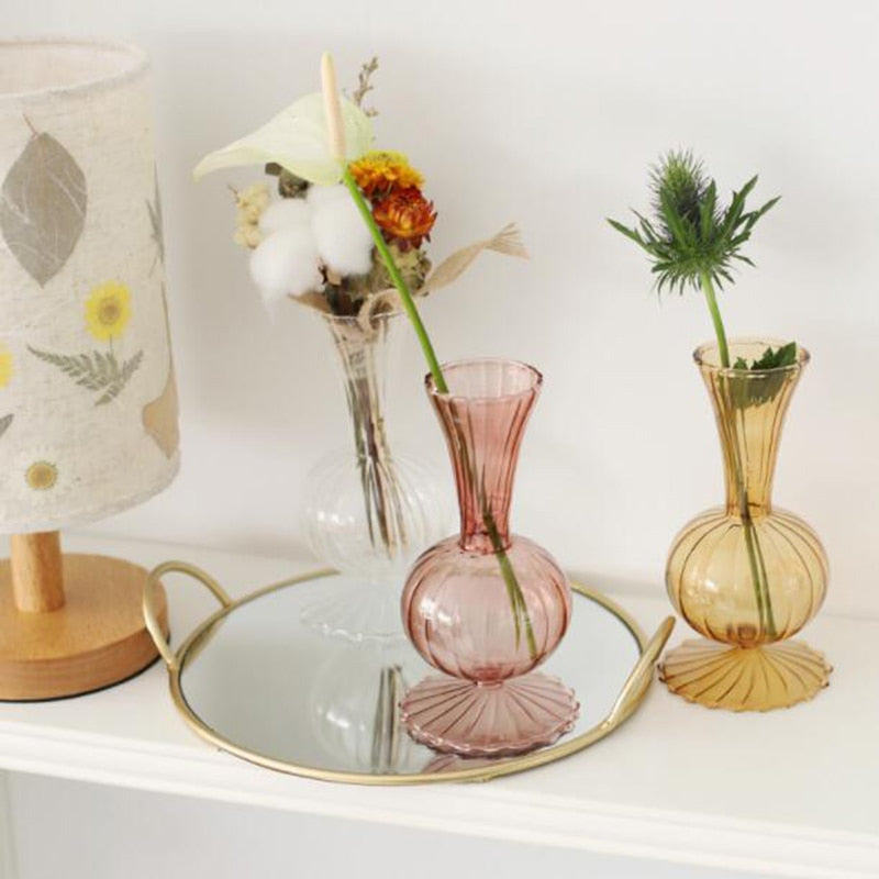 Home Decor Glass Vase Modern Flower Vase Room Decoration Art Colored Small Vase Wedding Decor Hydroponic Plants Japanese Style