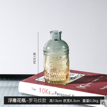 European Hipster Embossed Transparent Glass Vase Living Room Flower Home Decoration Vases For Homes Flowers Wedding Decoration