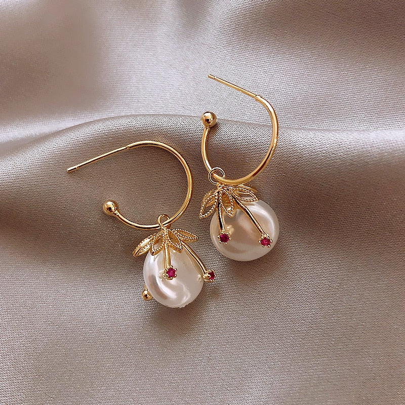 Moon Dangle Earrings Temperament Pearl Cherry Cat Rhinestone Pendant Earring Girl Party Jewelry Gift