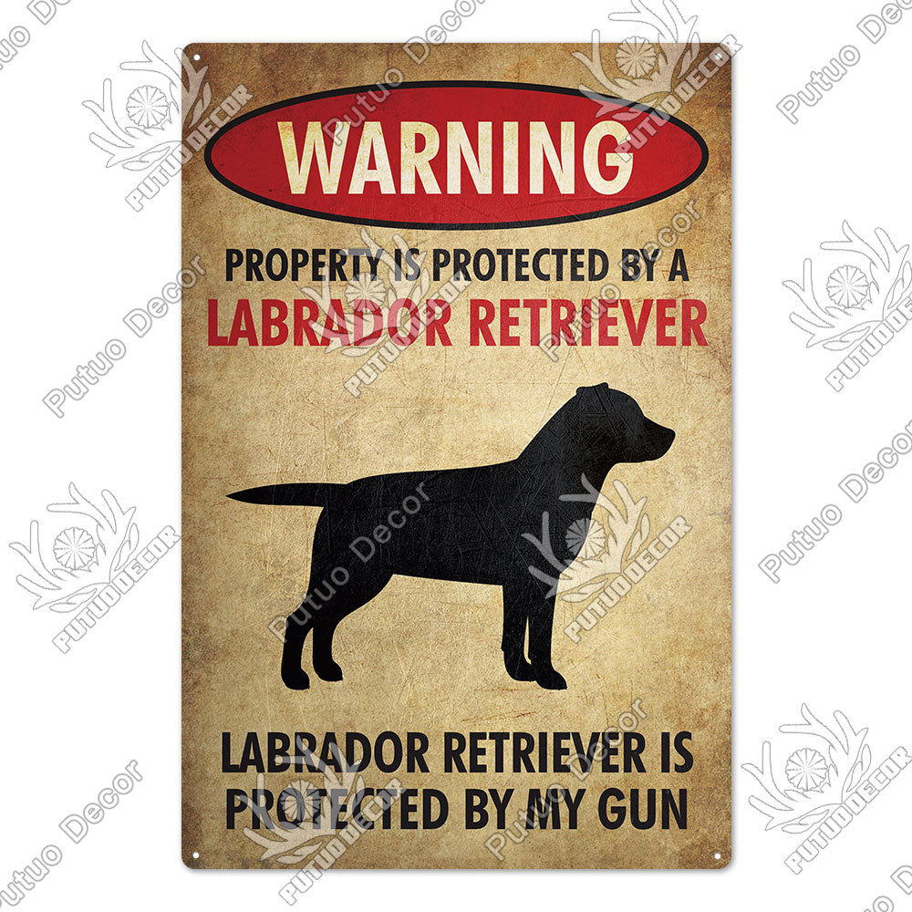 Putuo Decor Dog Warning Vintage Tin Sign Metal Sign Lover Protected Pet Sign Wall Decor Farm Home Kennel Doghouse Decoration