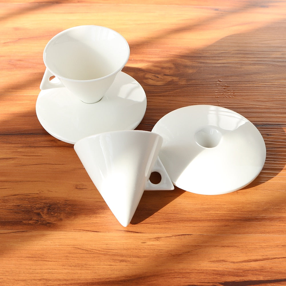 Conical Ceramic Coffee Cup Drip Type Milk Mug Pure White Pointed Cups Saucer Bone Porcelain Cups Couple 70ml