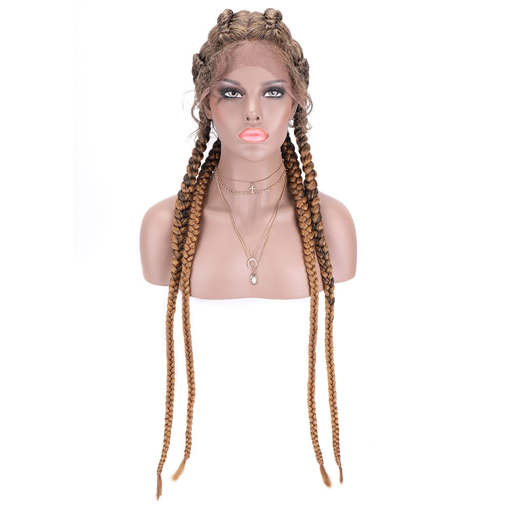 Braided Lace Front Wig African Glueless Box Braids Wig Women Tresse Cornrow Synthetic Lace Braided Wig
