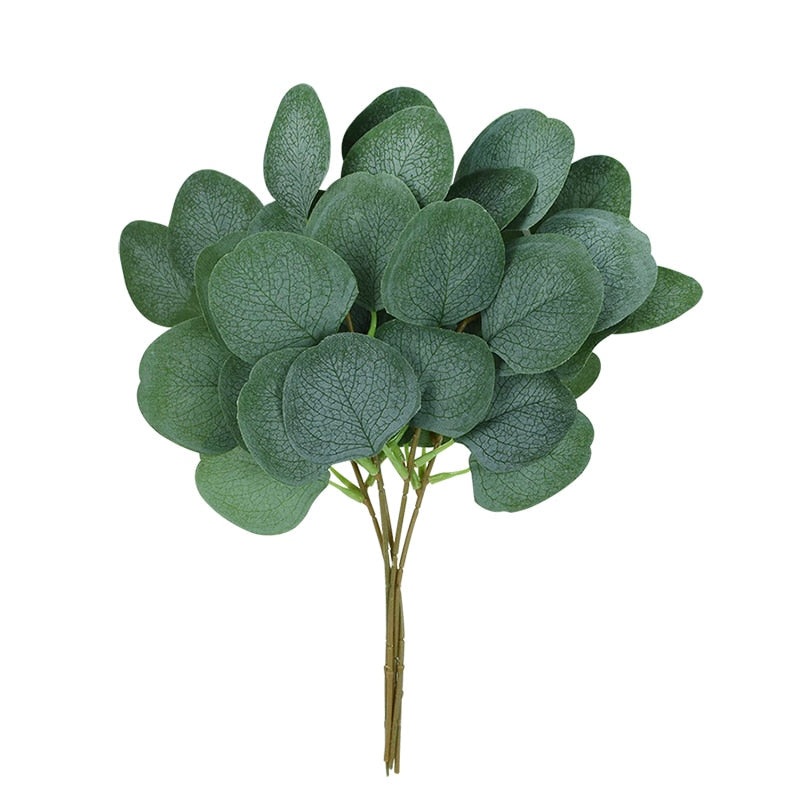 5pcs Artificial Plants Green Eucalyptus Leaves DIY Bridal Bouquet Fake Flowers For Home Garden Party Wedding Flower Decorations