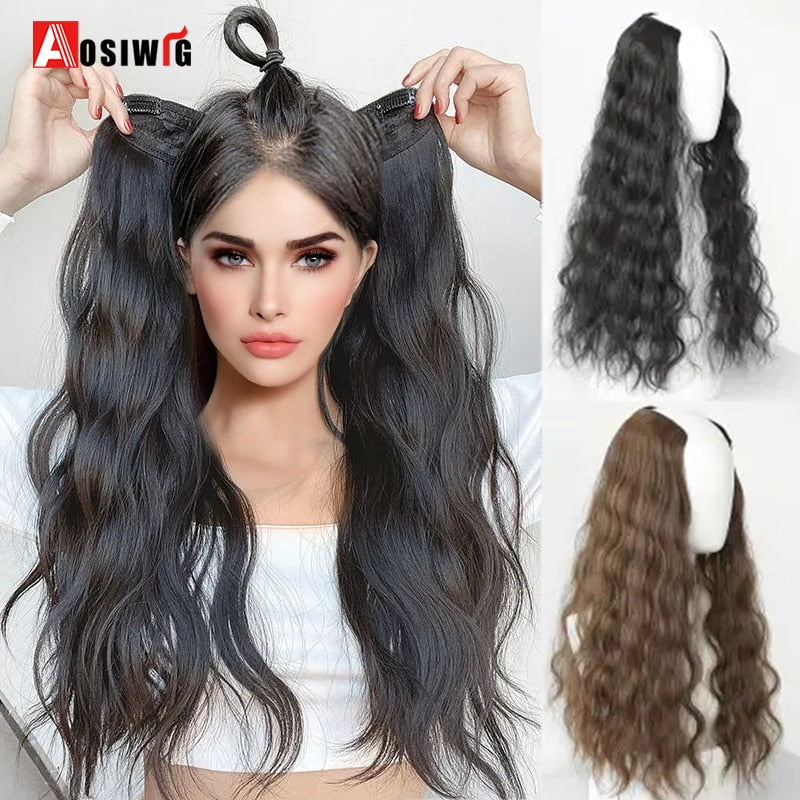 Synthetic Long Culry Clip in Hair Extensions Wig Natural Fake False Hair One Piece Hairpin Accessories Hairpiece Women