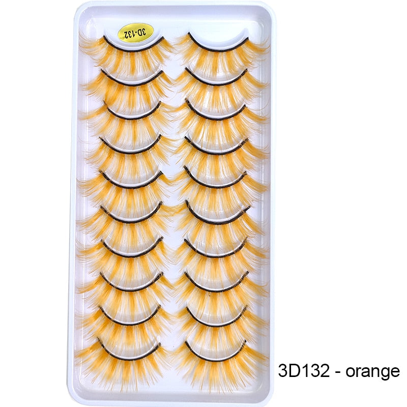 10Pairs/Lot Rainbow Colorful Mink False Eyelashes White Bulk Red Purple Blue Colors Fake Lashes for Dolls Cosplay