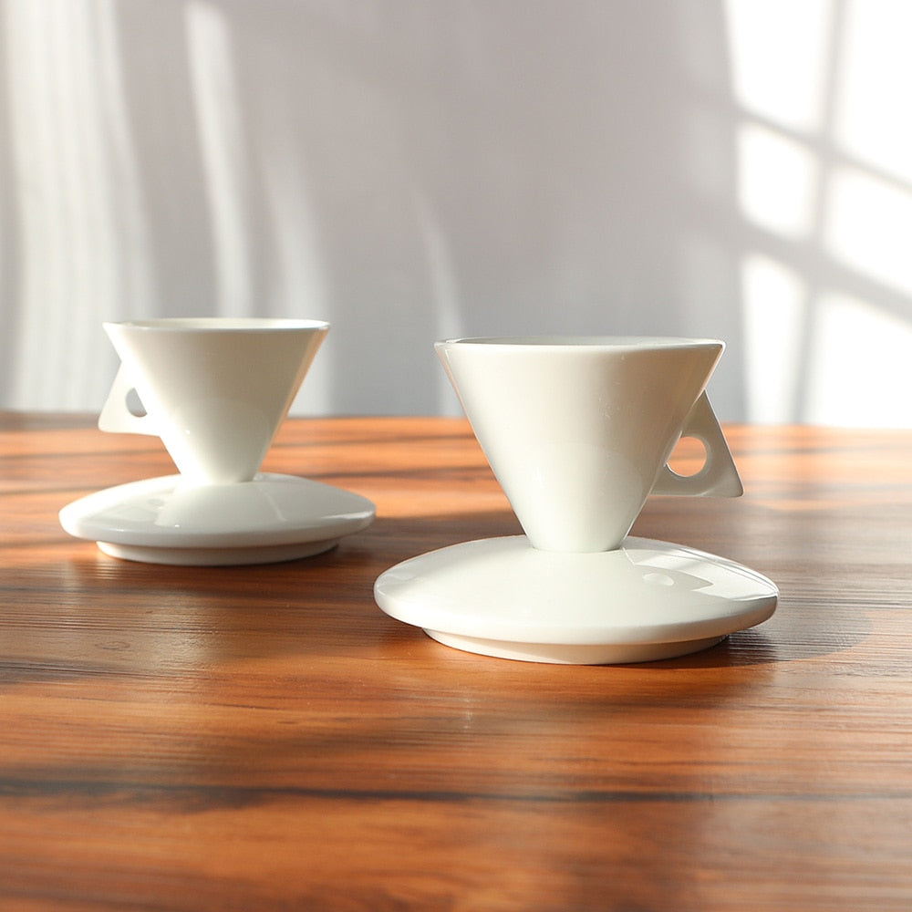Conical Ceramic Coffee Cup Drip Type Milk Mug Pure White Pointed Cups Saucer Bone Porcelain Cups Couple 70ml