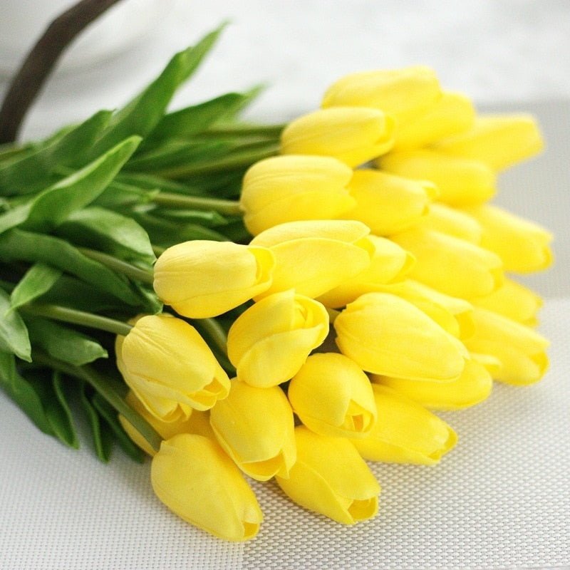6/12/24/48pcs Artificial Flowers Senior PU Tulips Fake Flower Bouquet For Wedding Party Decor Supplies Home Garden