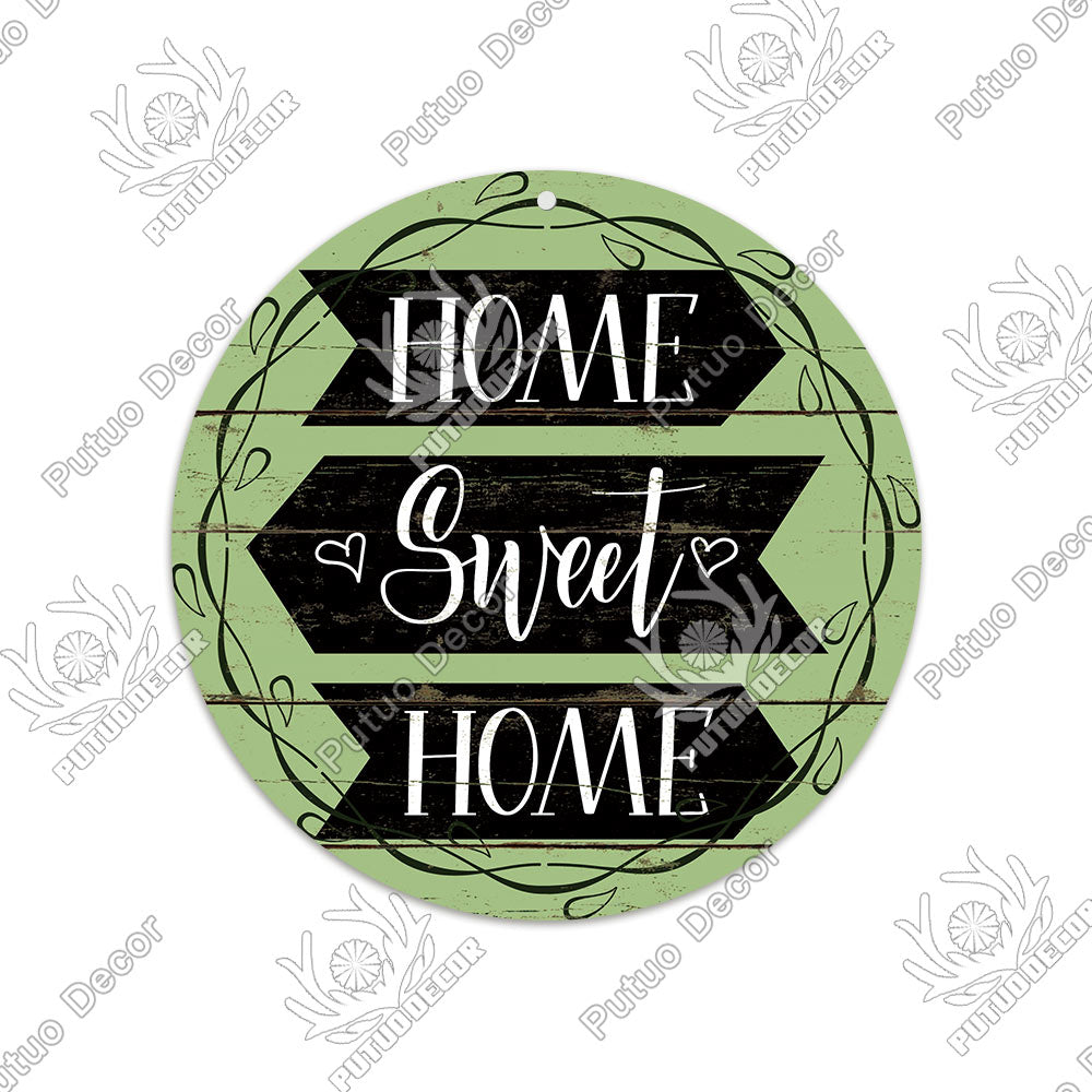 Putuo Decor Sweet Home Round Wooden Signs Home Wall Plaque Family Plaque Wood Gifts for Home Decor Living Room Door Decoration