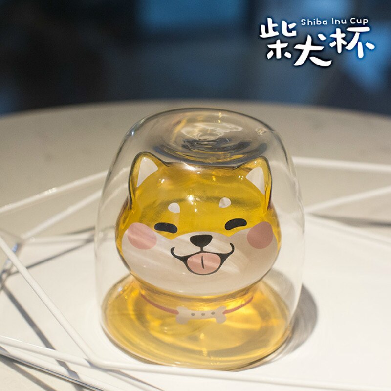 Shiba Inu Cup Heat-resistant Double Glass of Borosilicate Green Breakfast Milk Cup 220ml