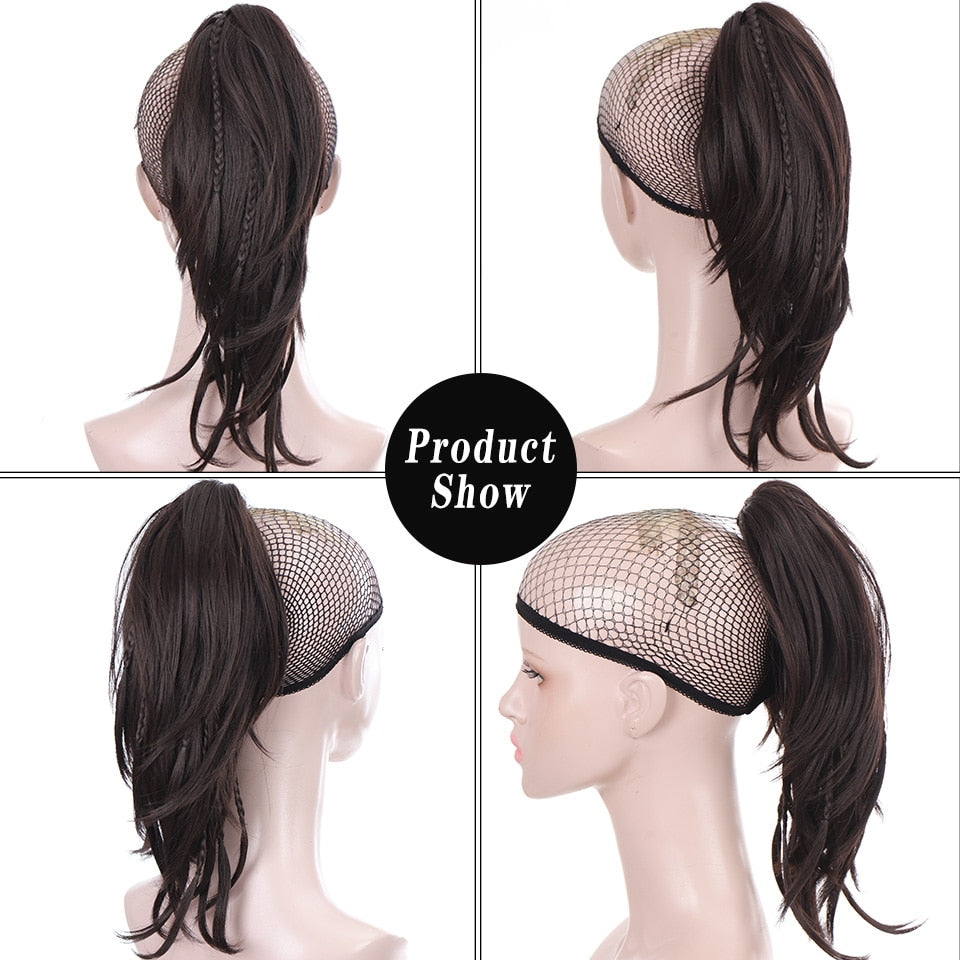 Synthetic Braids Ponytail 12 Claw Clip On Hair Extension Long Straight Pony Tail Fake Hair For Women Hairpieces Black Brown
