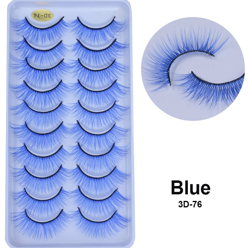 10Pairs/Lot Rainbow Colorful Mink False Eyelashes White Bulk Red Purple Blue Colors Fake Lashes for Dolls Cosplay