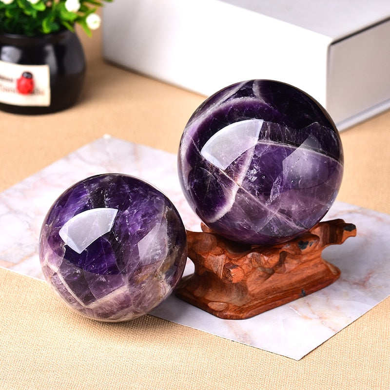 1PC Natural Dream Amethyst Ball Polished Globe Massaging Ball Reiki Healing Stone Home Decoration