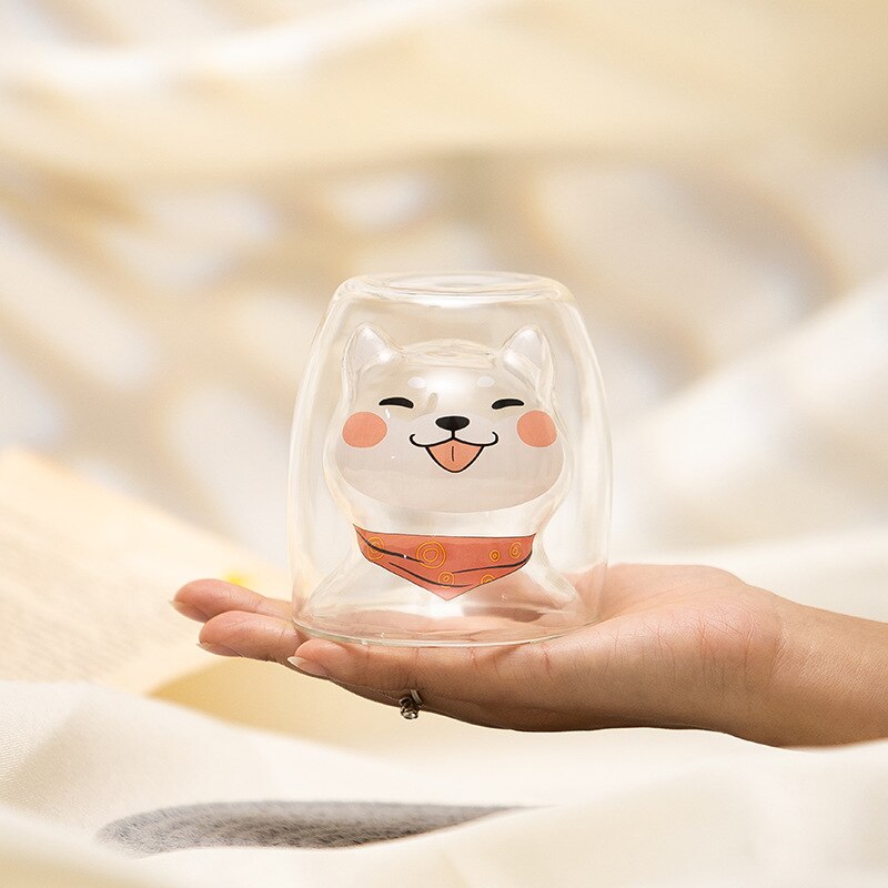 Shiba Inu Cup Heat-resistant Double Glass of Borosilicate Green Breakfast Milk Cup 220ml