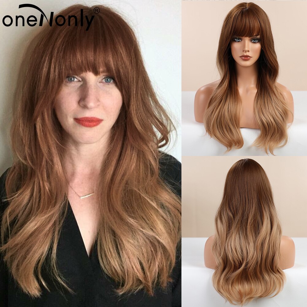 Orange Ginger Wig Female Long Wavy Women Wigs Natural Cosplay Lolita Daily Hair with Bangs Heat Resistant Fiber