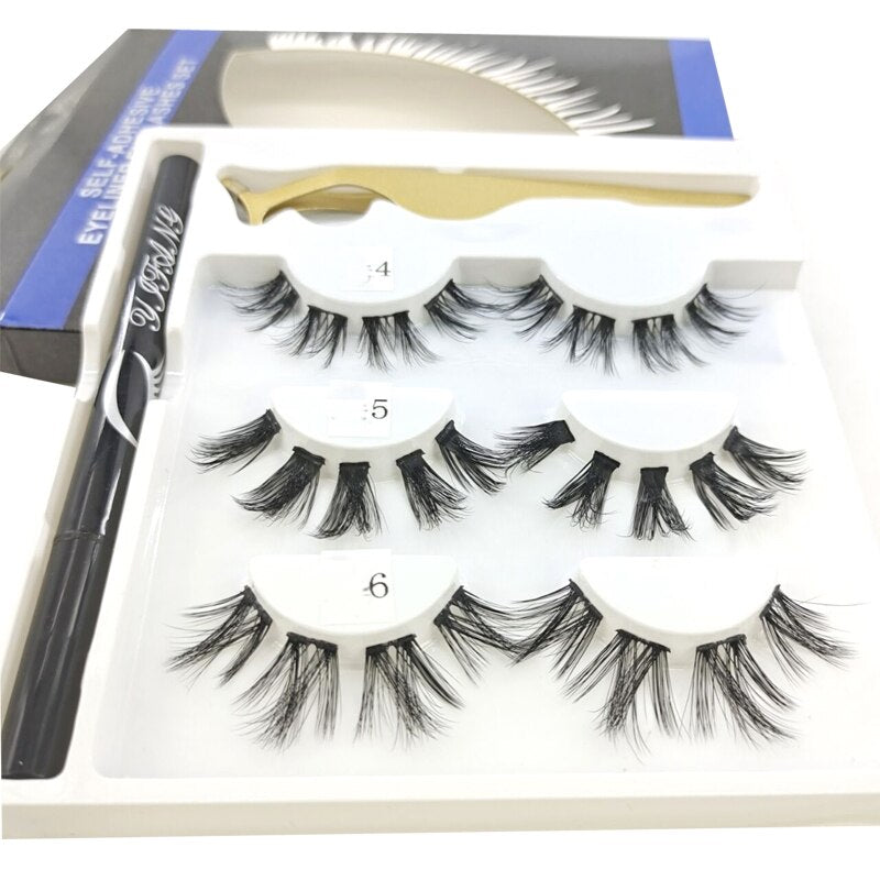 3 pair eyelashes set No glue Easy to wear Natural 3D Eye Lashes Set Self-adhesive Eyelash Extension