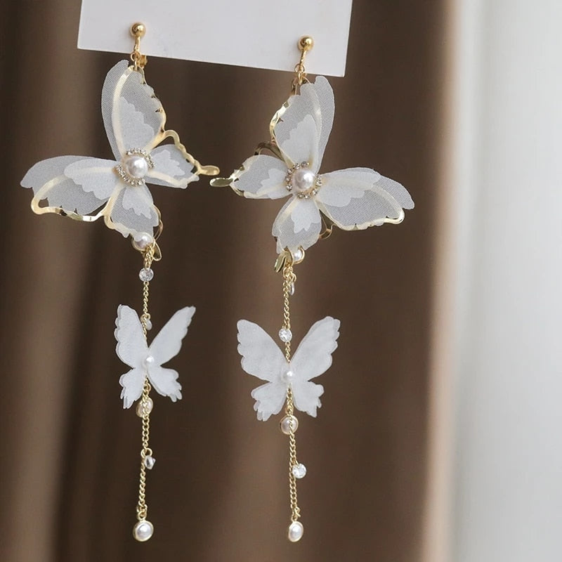 Long Tassel Transparent Yarn Blue Purple Butterfly Earring Drop Earring For Women Girl Party Hot Jewelry