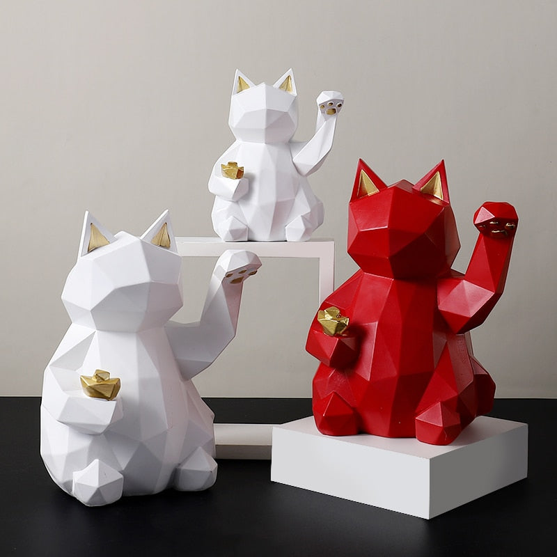 Resin Sculpture Lucky Cat Statue Decoration Fashion Modern Home Decor Statue Gift Desktop Furnishings Home Accessories Ornaments