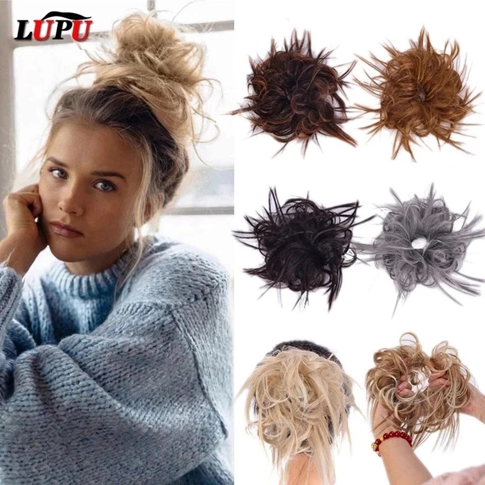Synthetic Chignon Messy Scrunchies Elastic Band Hair Bun Straight Updo Hairpiece High Temperture Fiber Natural Fake Hair