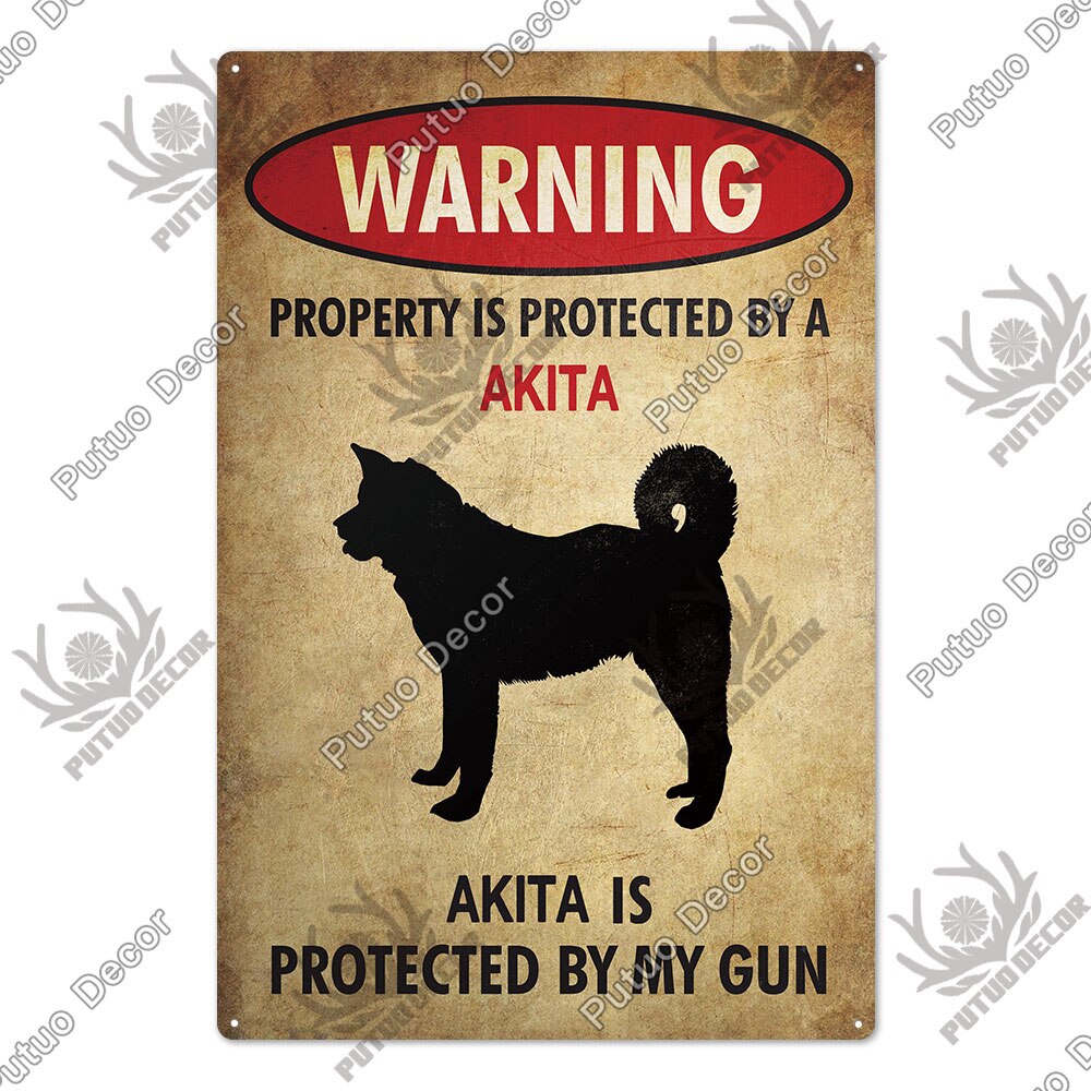 Putuo Decor Dog Warning Vintage Tin Sign Metal Sign Lover Protected Pet Sign Wall Decor Farm Home Kennel Doghouse Decoration