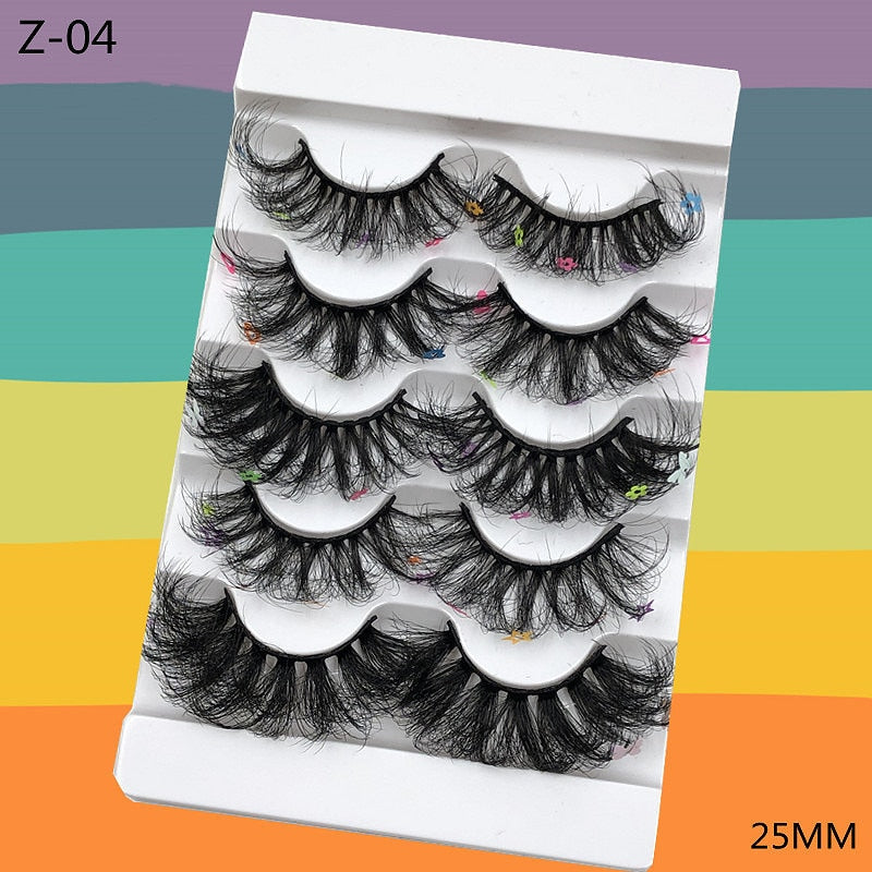 5 Pairs Red Green Yellow Pink Colored Eyelashes for Wholesale Colorful Faux Lashes in Bulk with butterfly and flowers ombre