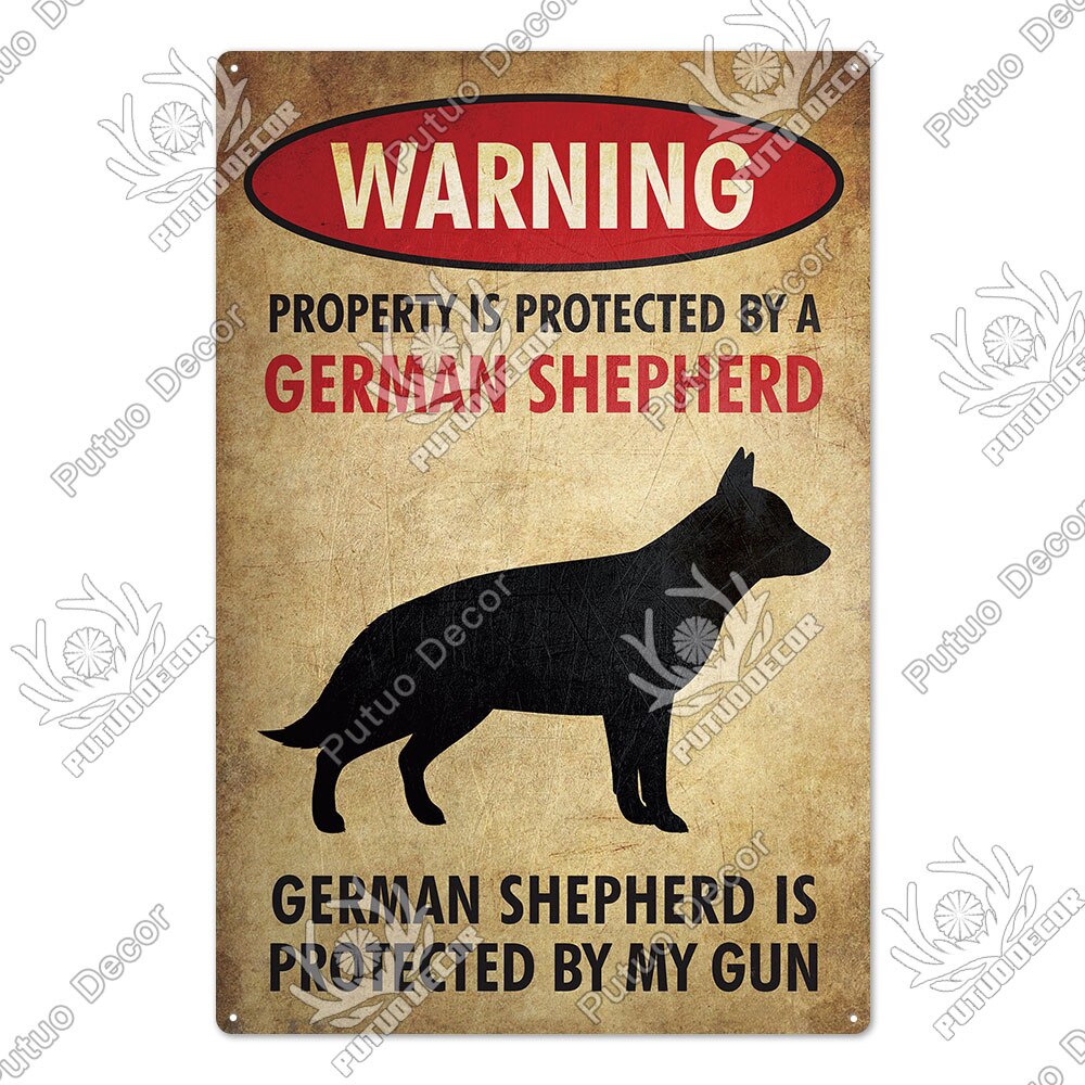 Putuo Decor Dog Warning Vintage Tin Sign Metal Sign Lover Protected Pet Sign Wall Decor Farm Home Kennel Doghouse Decoration