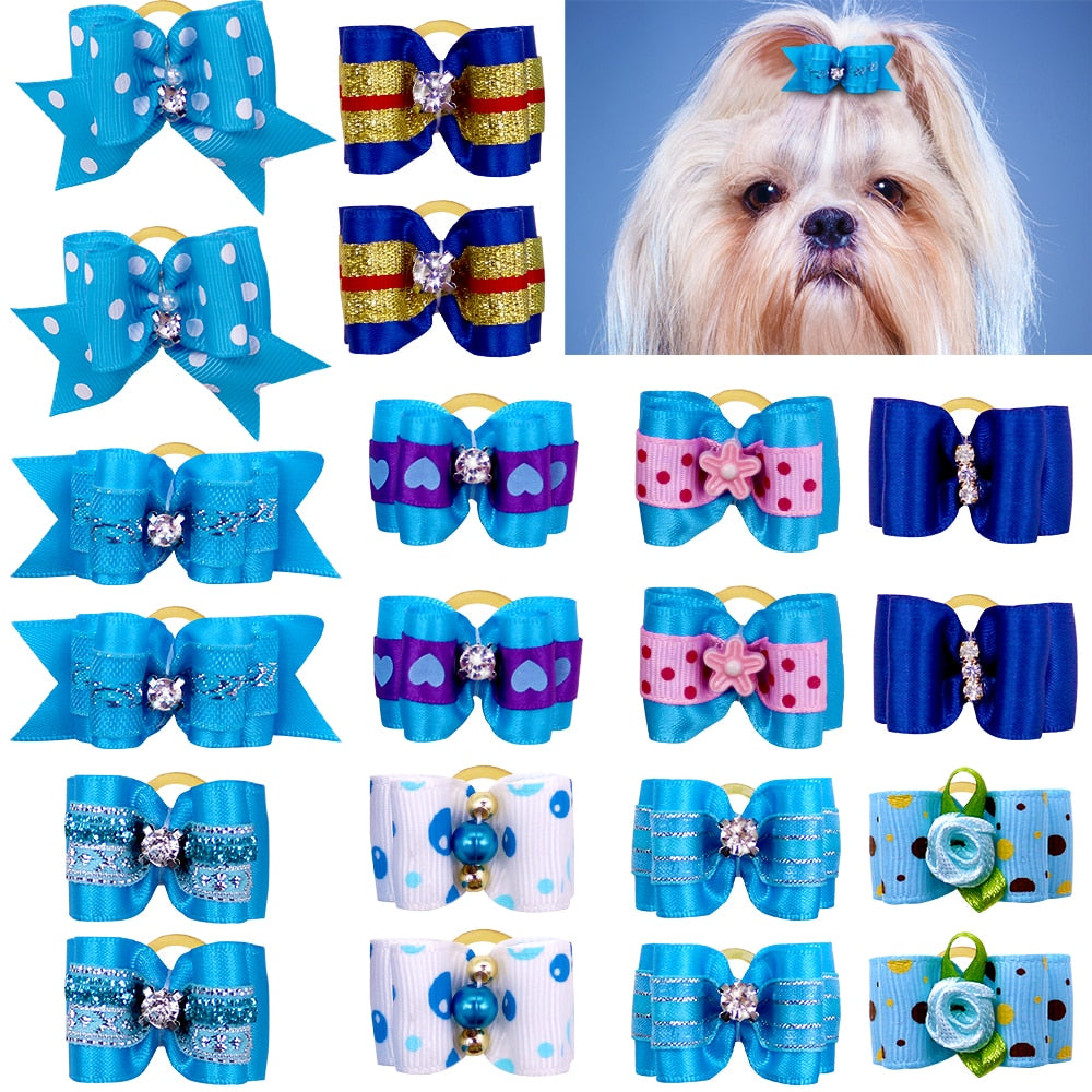 10 Pcs Handmade Pet Dog Cat Hair Bow Diamond Pearl Boutique Grooming Accessory