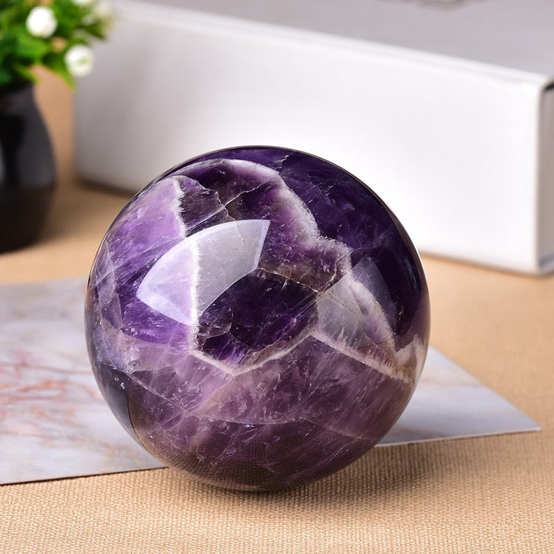 1PC Natural Dream Amethyst Ball Polished Globe Massaging Ball Reiki Healing Stone Home Decoration
