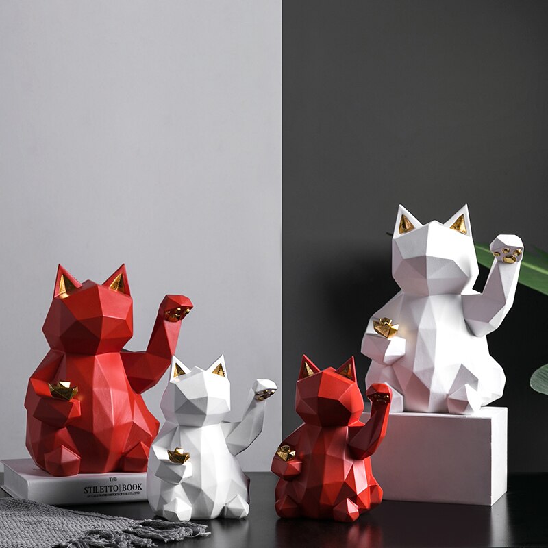 Resin Sculpture Lucky Cat Statue Decoration Fashion Modern Home Decor Statue Gift Desktop Furnishings Home Accessories Ornaments