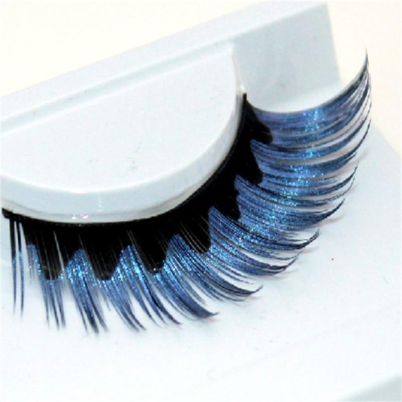 1 pairs colorful blue black staining natural false eyelashes cross exaggerated stage false eye Lashes
