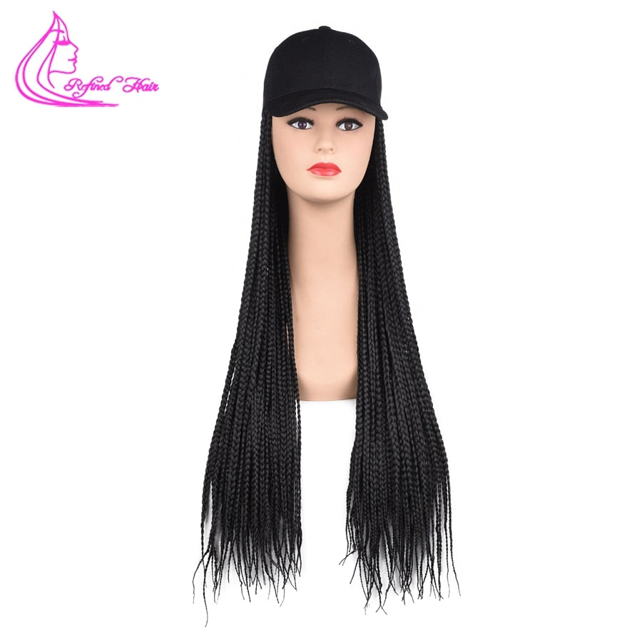 Box Braids Baseball Cap Wig 24inch Long Synthetic Braid Wigs Hat with Braiding Hair Extensions Adjustable Size
