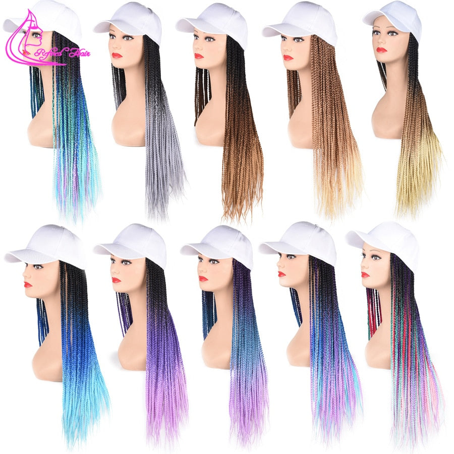 Box Braids Baseball Cap Wig 24inch Long Synthetic Braid Wigs Hat with Braiding Hair Extensions Adjustable Size