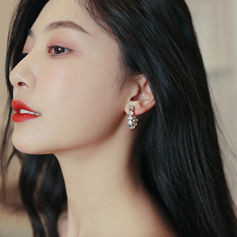Women Luxury Opals Hoop Earrings Jewelry Party Girls Temperament Accessories Unusual Earrings