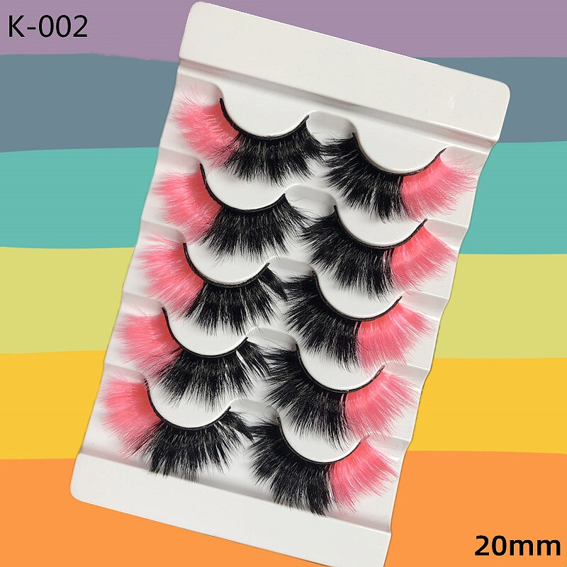 5 Pairs Red Green Yellow Pink Colored Eyelashes for Wholesale Colorful Faux Lashes in Bulk with butterfly and flowers ombre
