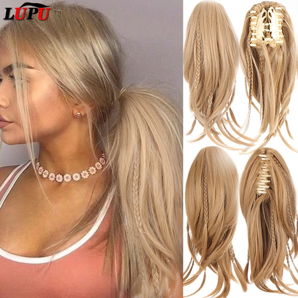 Synthetic Braids Ponytail 12 Claw Clip On Hair Extension Long Straight Pony Tail Fake Hair For Women Hairpieces Black Brown