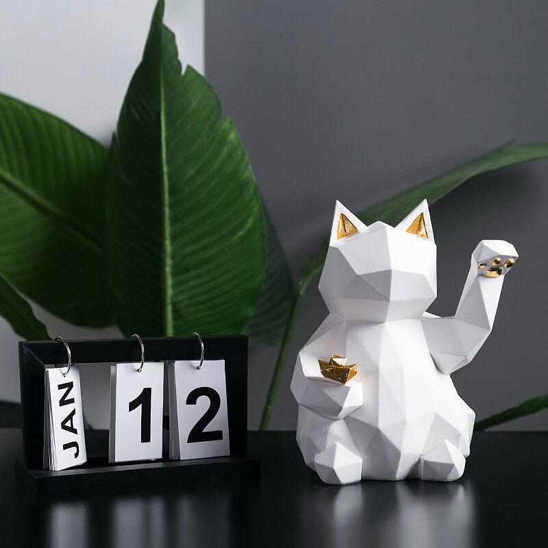 Resin Sculpture Lucky Cat Statue Decoration Fashion Modern Home Decor Statue Gift Desktop Furnishings Home Accessories Ornaments