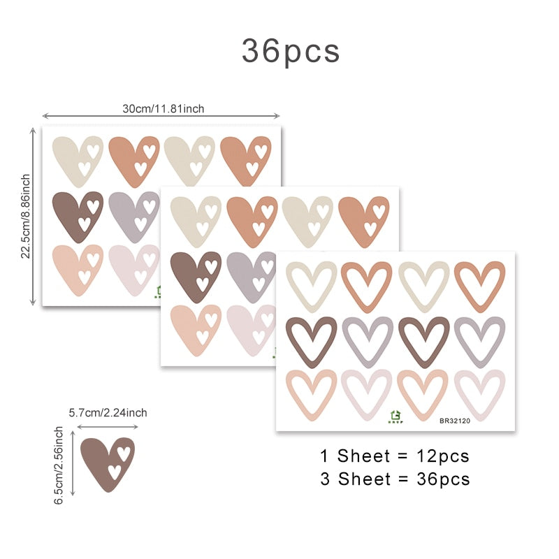 36pcs Heart Shape Boho Style Wall Stickers Bohemian Wall Decals for Living Room Bedroom Nursery Kids Room Home Decor