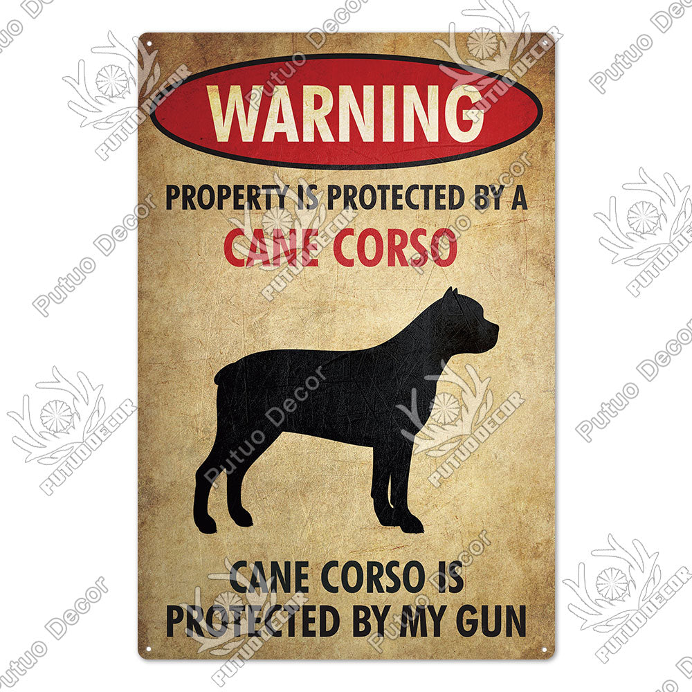 Putuo Decor Dog Warning Vintage Tin Sign Metal Sign Lover Protected Pet Sign Wall Decor Farm Home Kennel Doghouse Decoration