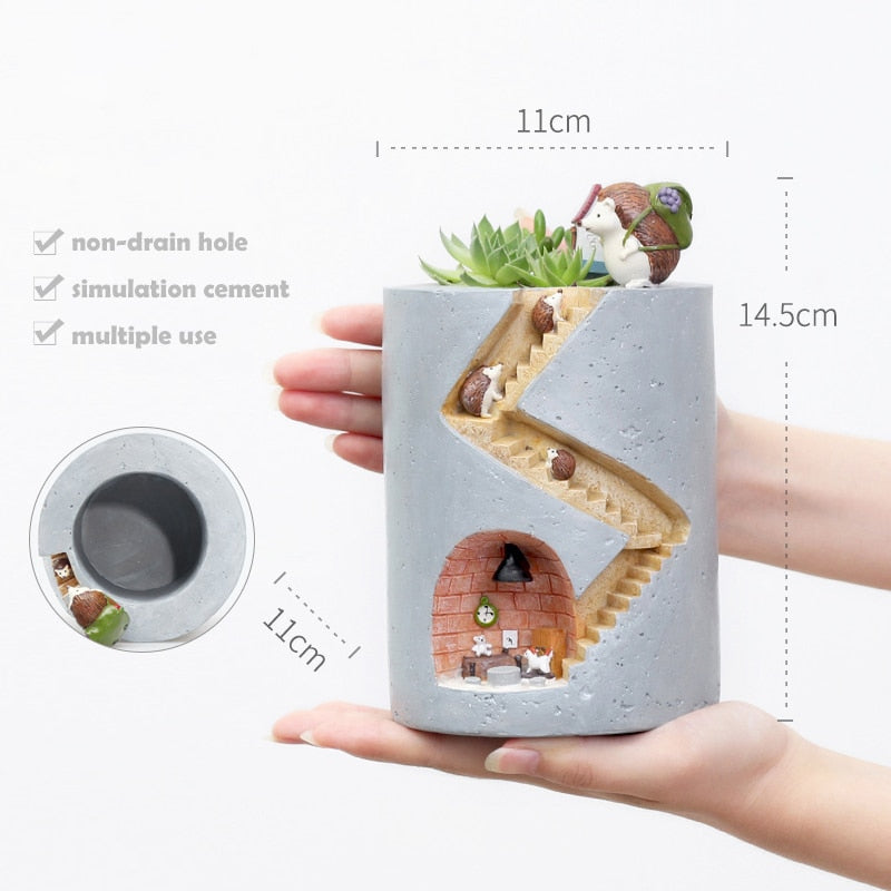 Animal Resin Flower Pot Succulents Planter Water Planting Container Rabbit Hedgehog Decorative Pot