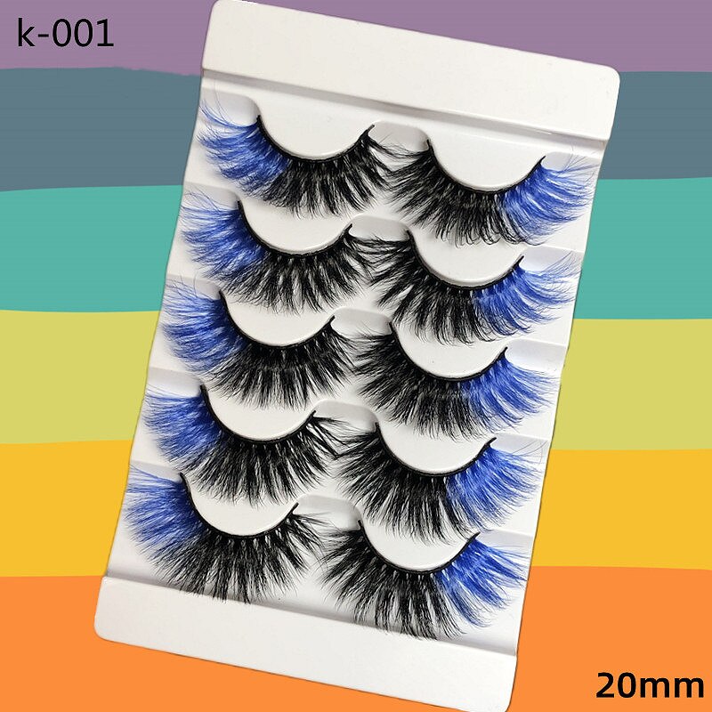 5 Pairs Red Green Yellow Pink Colored Eyelashes for Wholesale Colorful Faux Lashes in Bulk with butterfly and flowers ombre
